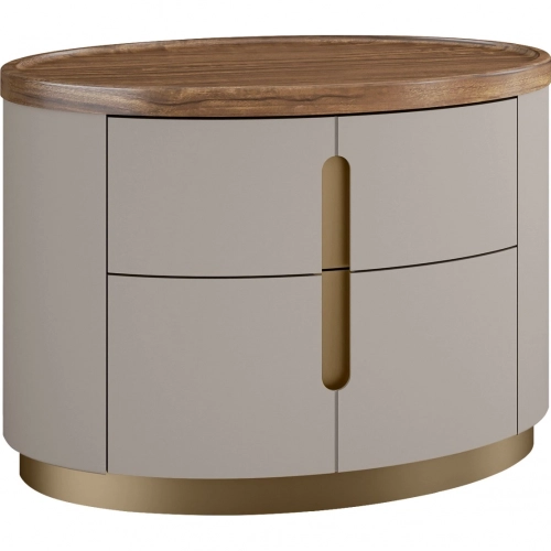 Ambra Nightstand in Light Grey, Walnut & Brushed Bronze (Set of 2)